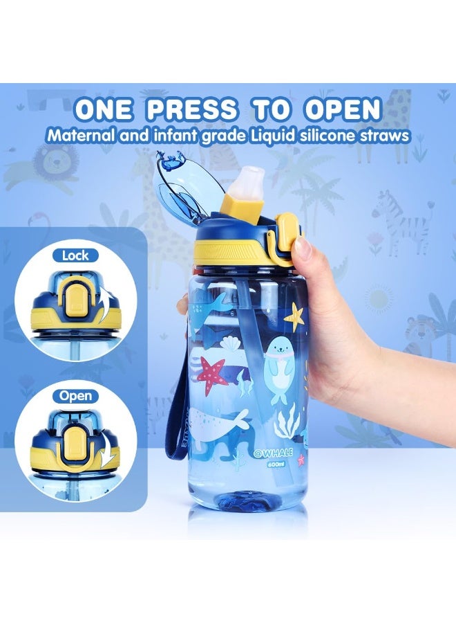 السيد باندا مطارة أطفال، 1 قطعة 600 مل زجاجة مياه للمدرسة، قارورة أطفال تريتان خالية من BPA، مطارة شرب ضد التسرب مع شفاط للأولاد والبنات، كوب ماء رياضي محمول للأنشطة الخارجية والسفر، (حوت أزرق) - Image 3